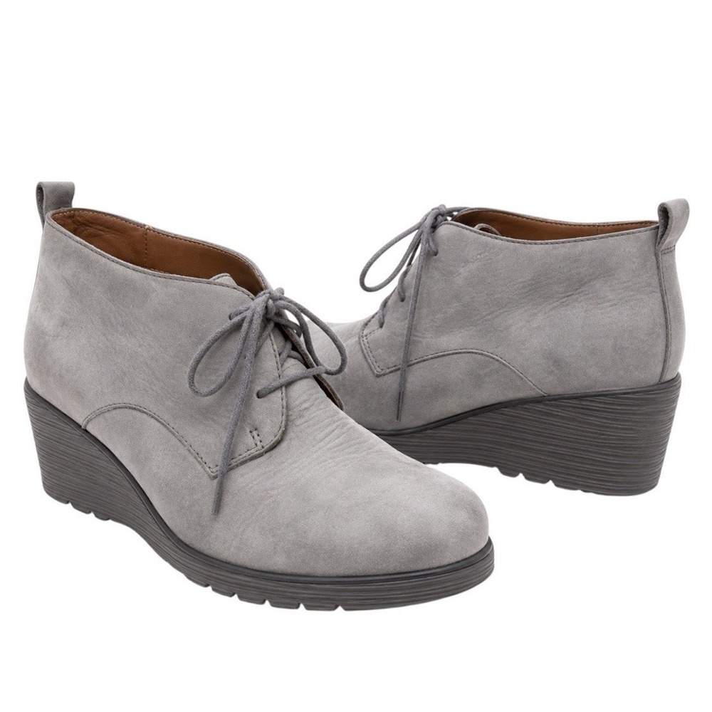 Dansko‎ Gray Nubuck Leather Wedge Ankle Booties Lace Up Comfort EU 37 US 6.5